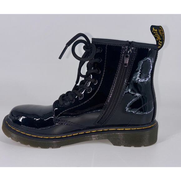 NEW Dr Martens Doc 1460Y Youth Patent Leather Boots Black Big Girl Size 5 - Picture 7 of 11